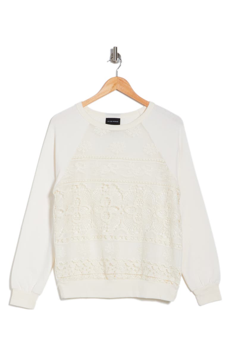 Forgotten Grace Lace Panel French Terry Pullover, Alternate, color, Oatmeal