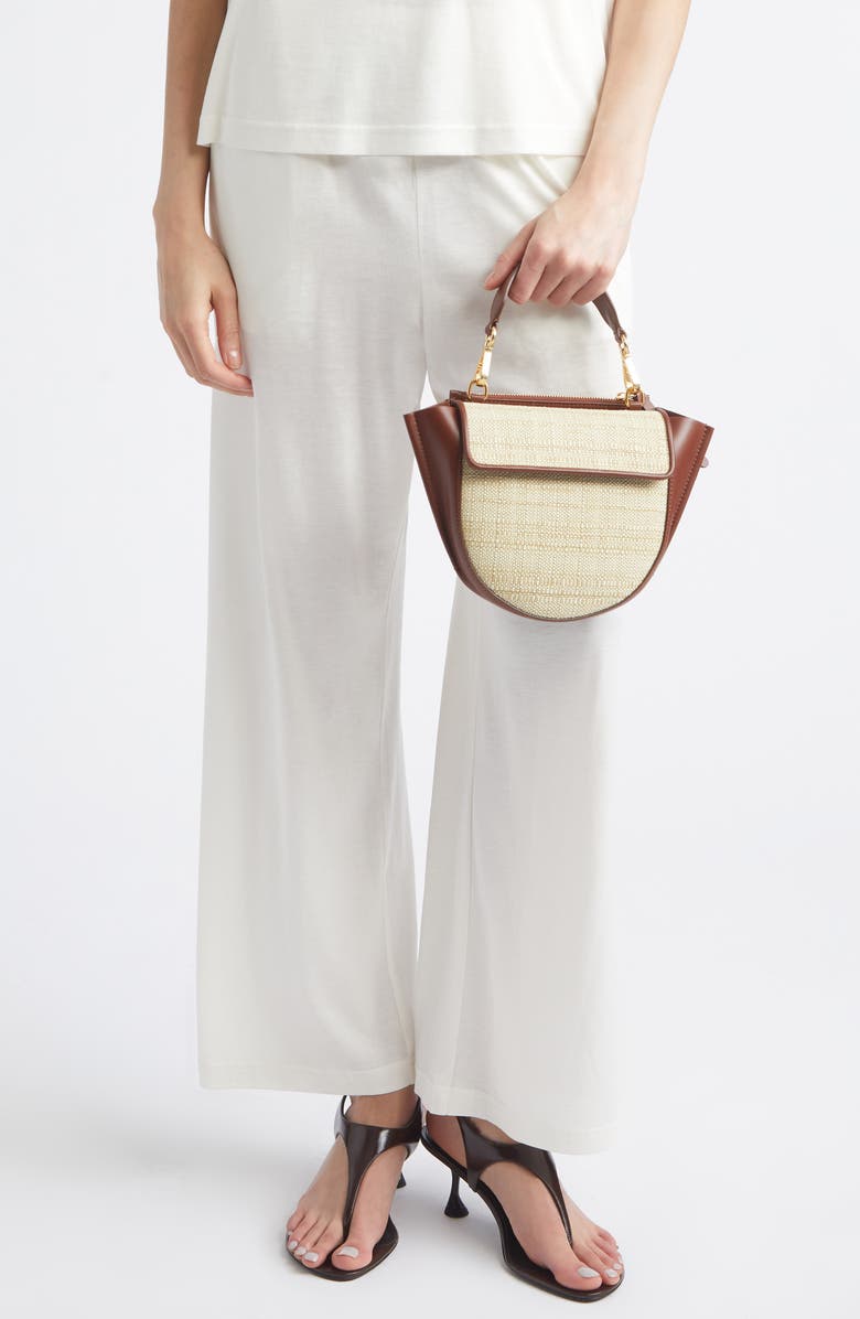 Wandler Mini Hortensia Two-Tone Leather & Raffia Handbag, Alternate, color, Beige Raffia