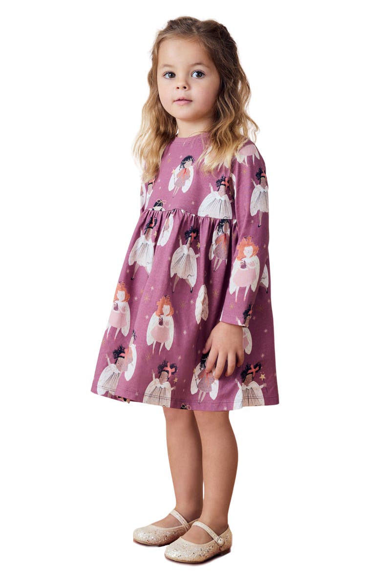 NEXT Kids' Fairy Print Long Sleeve Cotton Jersey Dress, Alternate, color, 