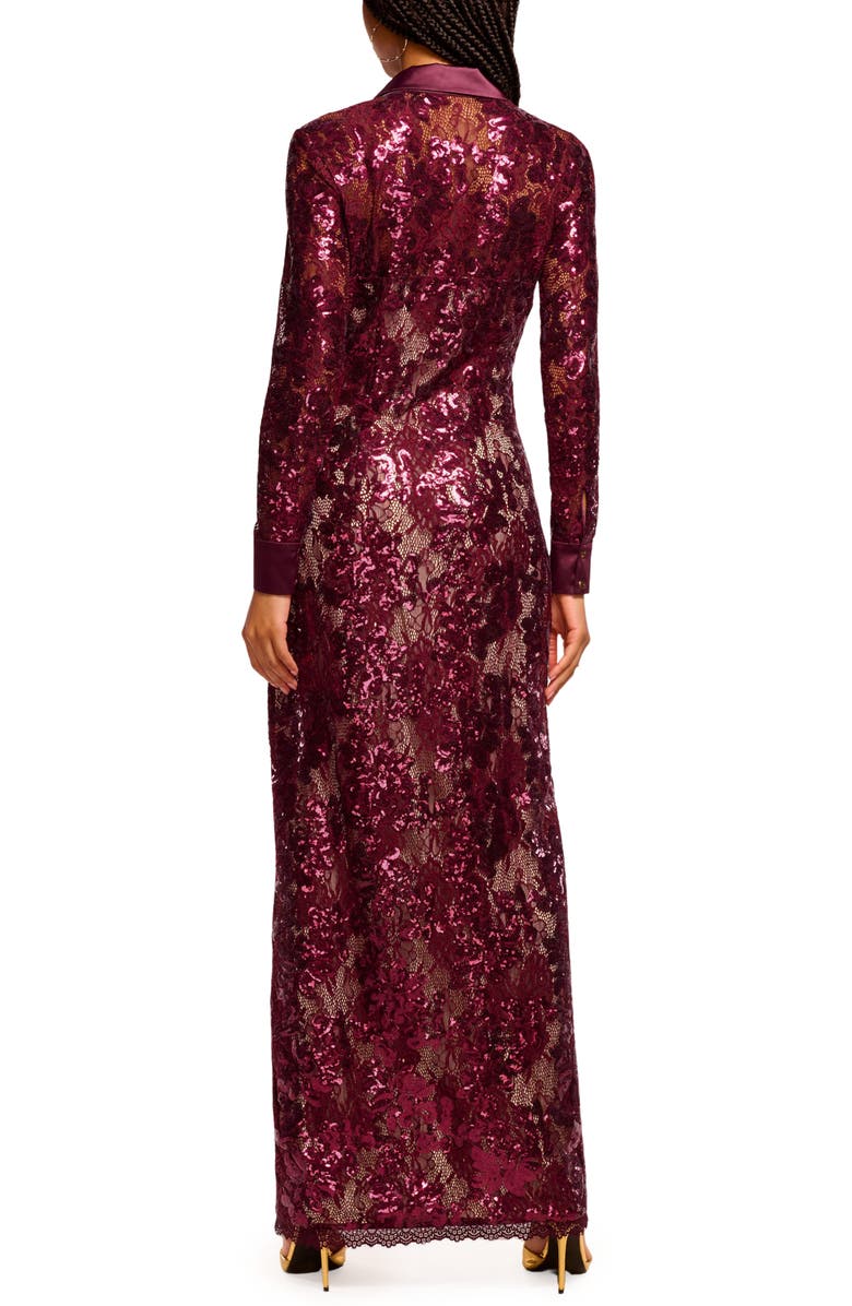 Ramy Brook Venia Long Sleeve Sequin & Lace Dress, Alternate, color, Blackberry Combo