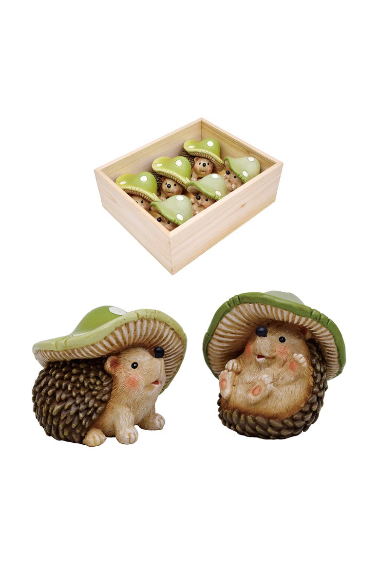 Resin Mushroom Hat Hedgehog Set of 6 Multicolored for Spring Home Decor, Main, color, Brown
