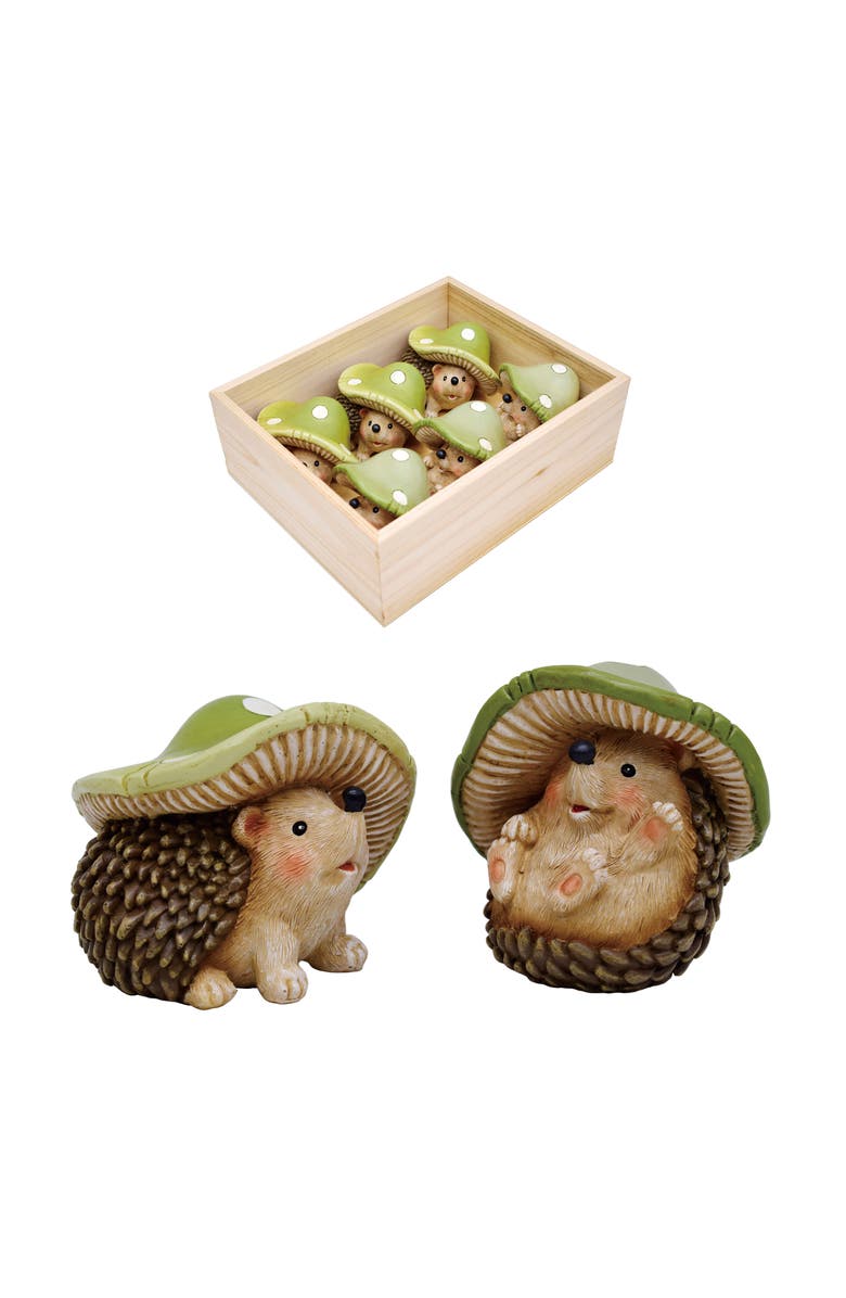 Transpac Resin Mushroom Hat Hedgehog Set of 6 Multicolored for Spring Home Decor, Main, color, 6