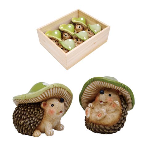 Resin Mushroom Hat Hedgehog Set of 6 Multicolored for Spring Home Decor