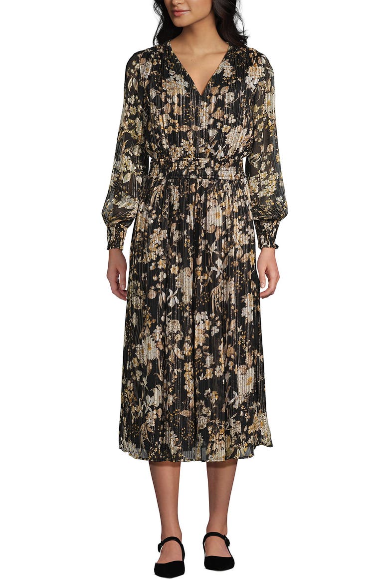 Lurex Shadow Stripe Midi Dress, Alternate, color, Black/Pumice Stone Floral