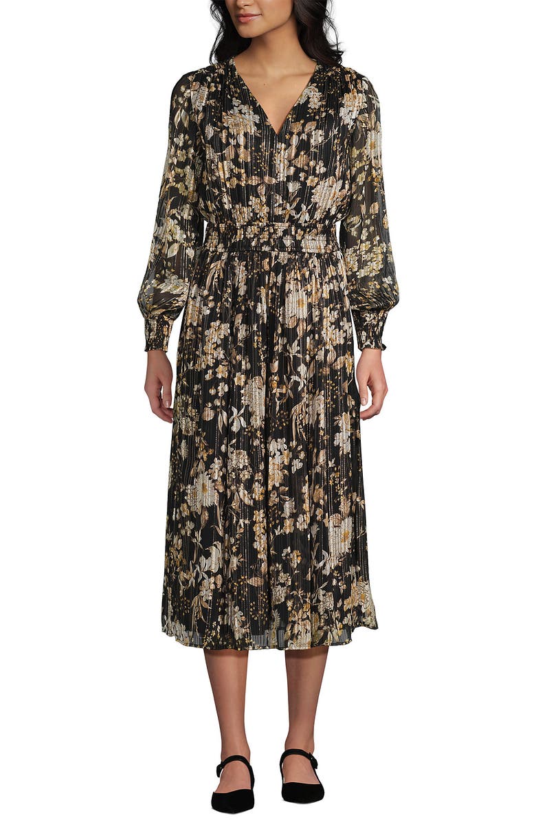 Lands' End Lurex Shadow Stripe Midi Dress, Alternate, color, Black/Pumice Stone Floral