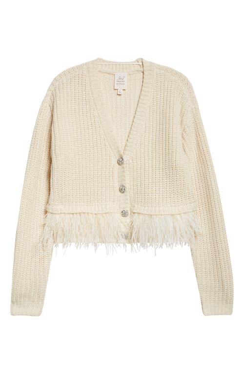 Cinq À Sept Krissi Embellished Button Feather Trim Cardigan In Neutral