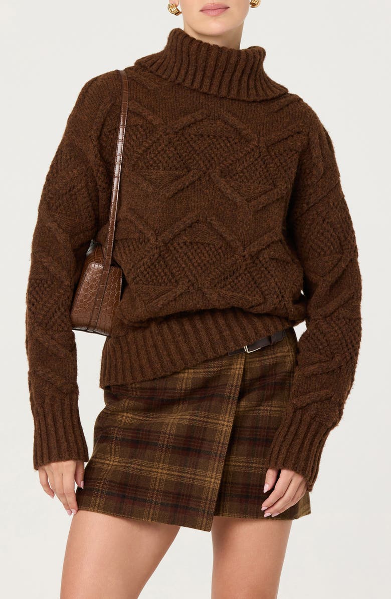 ASTR the Label Janeth Cable Turtleneck Sweater, Alternate, color, Brown