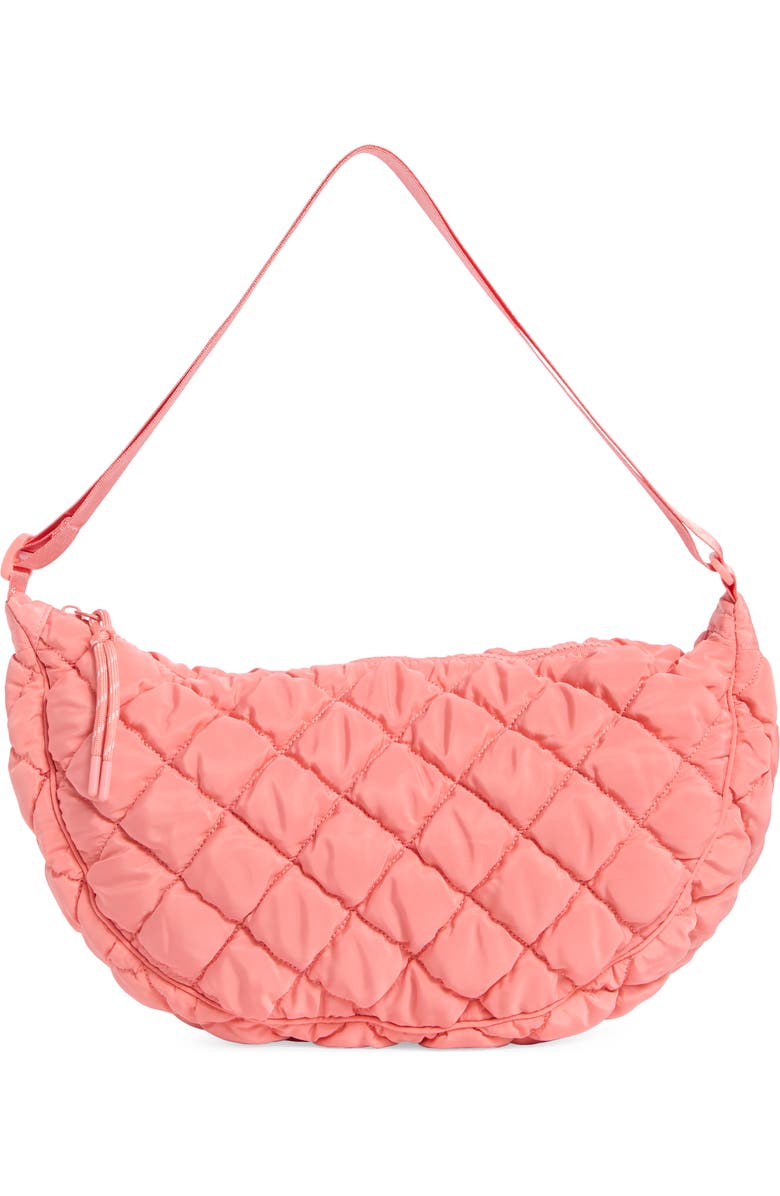 URBAN EXPRESSIONS HANDBAGS Half Moon Quilted Shoulder Bag, Main, color, Pink