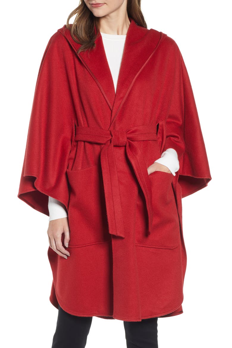 Belted Cashmere Poncho, Main, color, RED