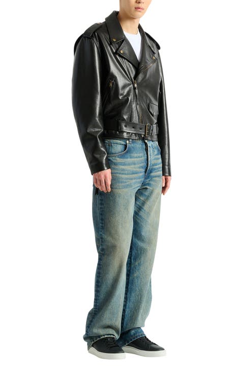 Textured leather biker jacket