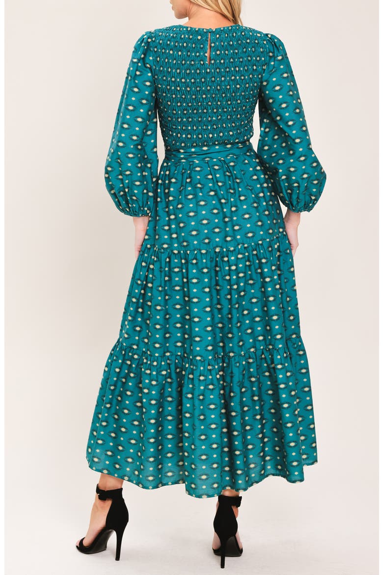 Long Sleeve Tiered Cotton Maxi Dress, Alternate, color, TEAL