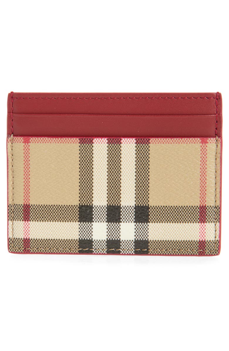 Burberry Sandon Check Card Case, Alternate, color, Vintage Check/ Ruby