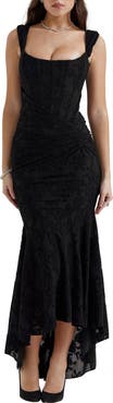 HOUSE OF CB Cesca Floral Ruched High-Low Corset Dress
