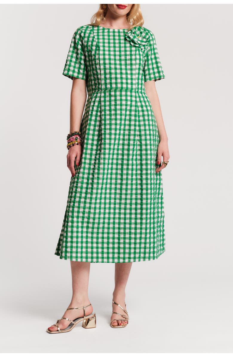 Frances Valentine Michelle Midi Dress Gingham, Main, color, Green/Oyster
