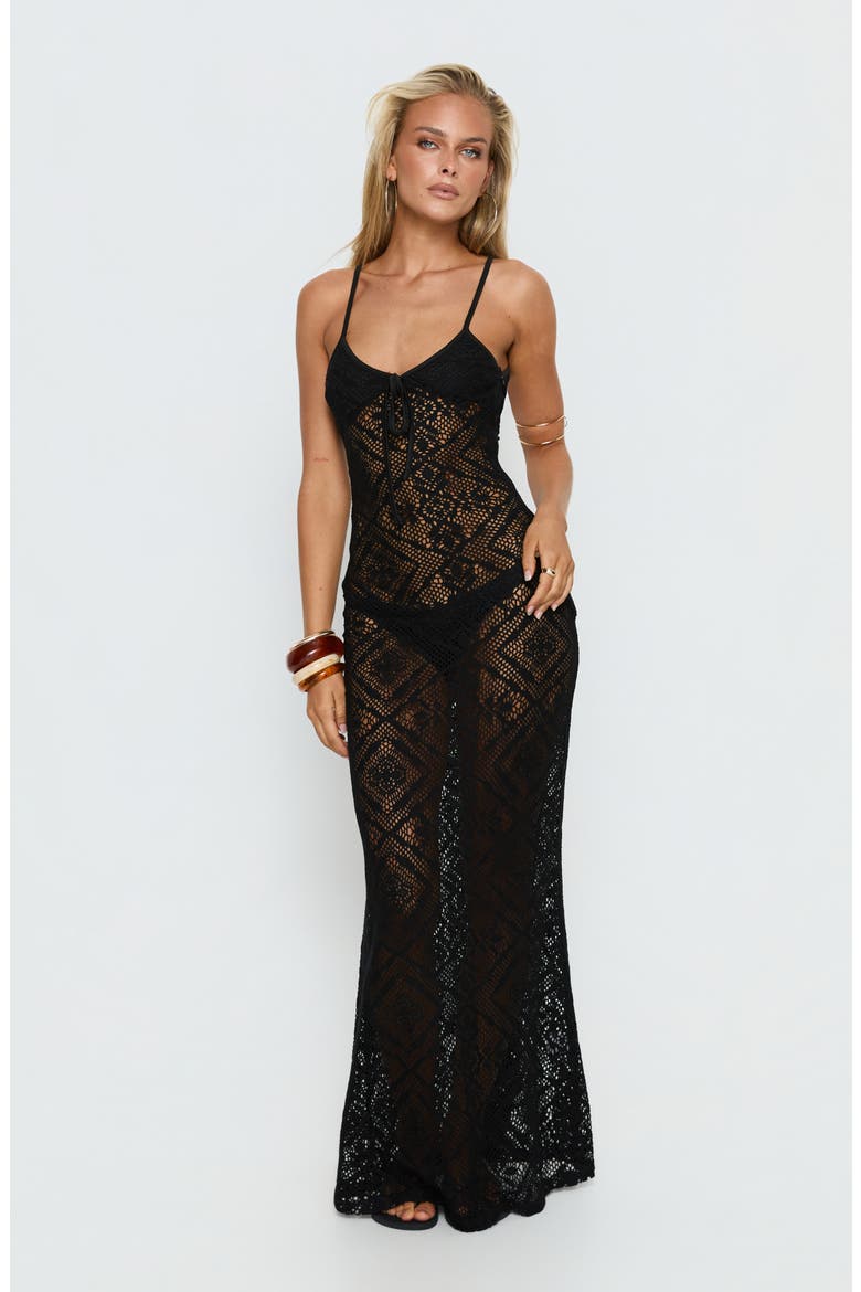 Eminent Semisheer Open Stitch Maxi Dress, Alternate, color, BLACK