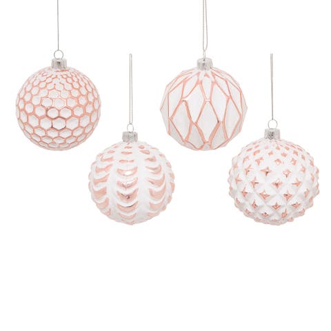 Geo Rose Gold Holiday Christmas Xmas Ornament Glass A/4