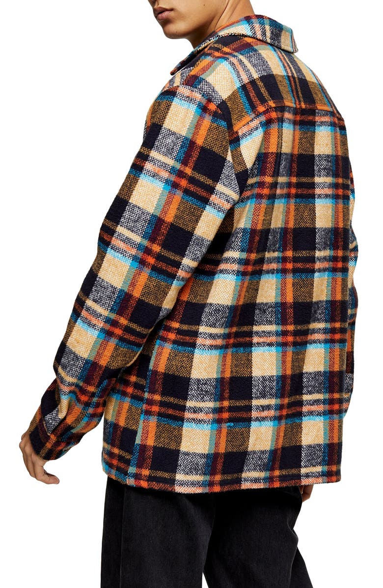 Topman Plaid Button-Up Flannel Shirt Jacket, Alternate, color, 