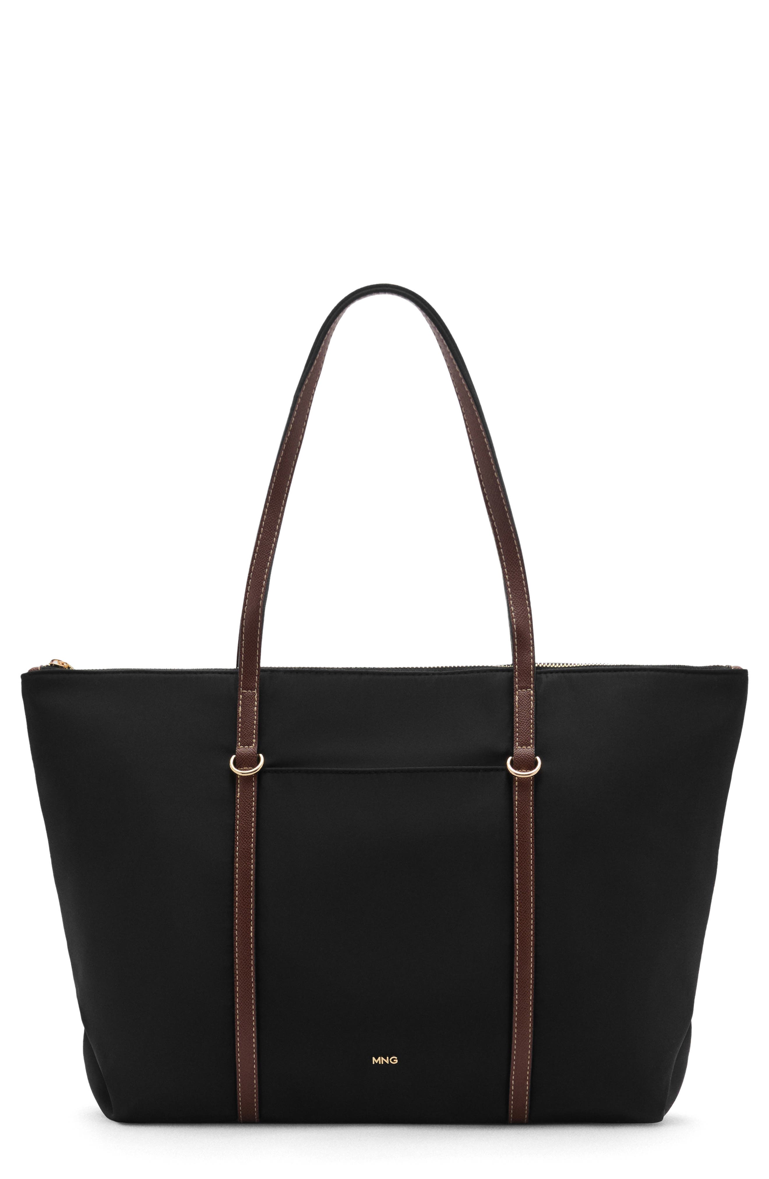 MANGO Nylon Shopper Bag, Main, color, Black