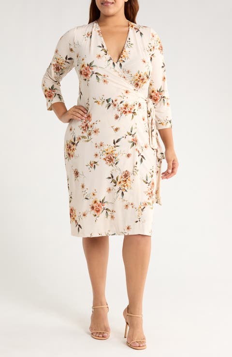 Floral Long Sleeve Jersey Wrap Dress (Plus)