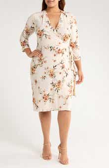 Floral Long Sleeve Jersey Wrap Dress