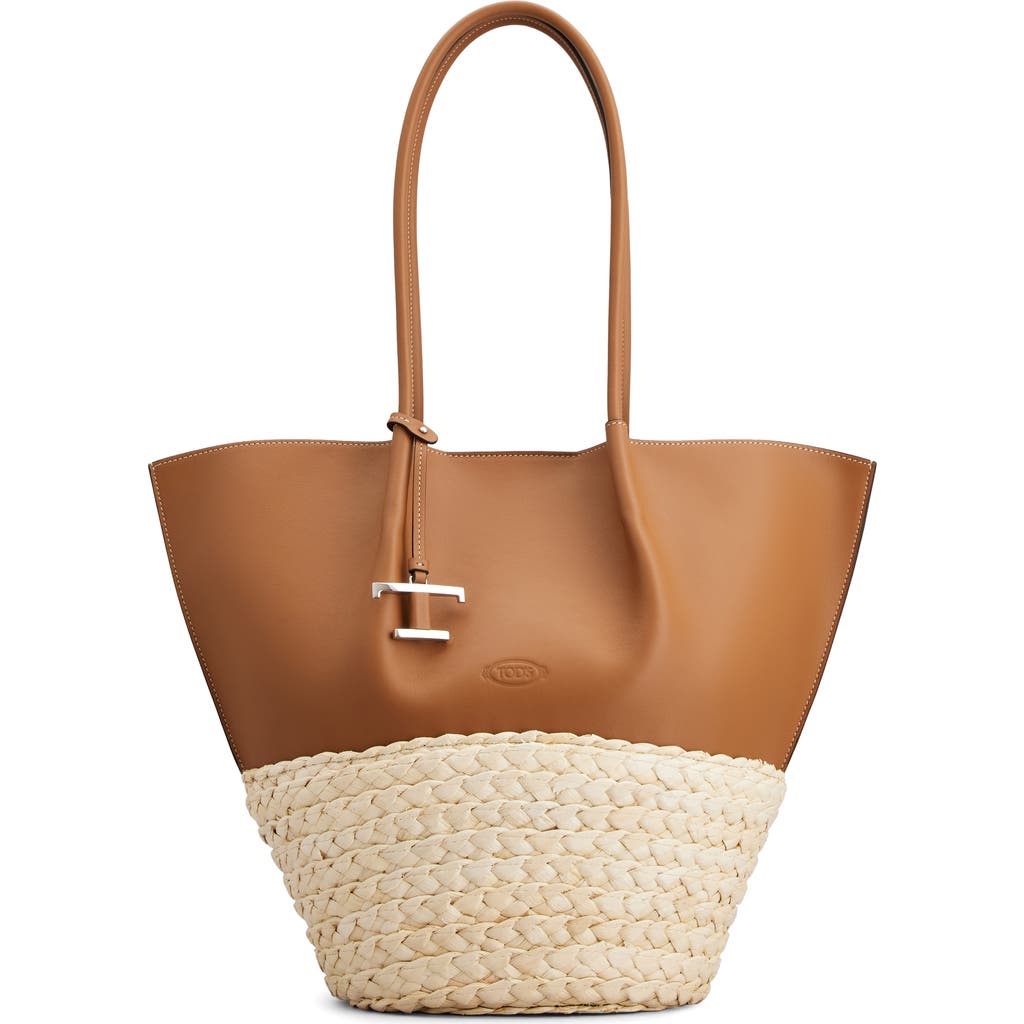 Shop Tod's Medium Bux Mixed Media Tote In Kenia/naturale