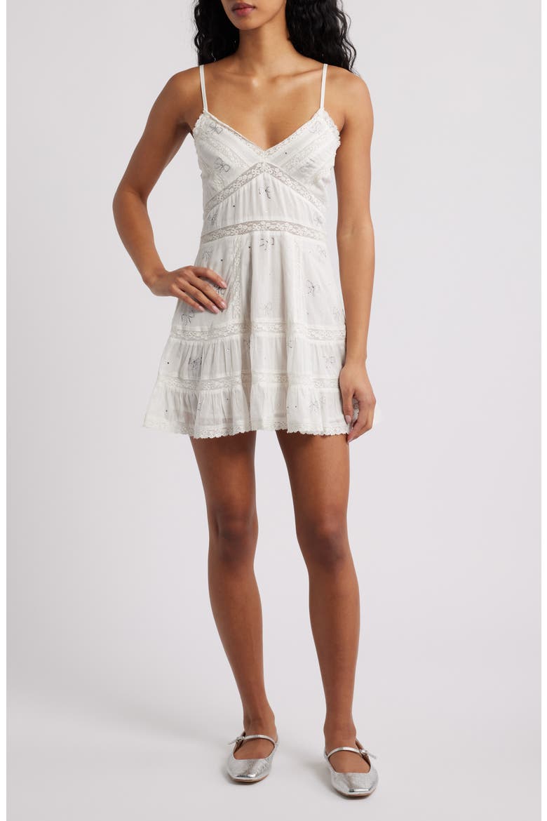 Soblina Rhinestone Bow Cotton Minidress, Main, color, WHITE