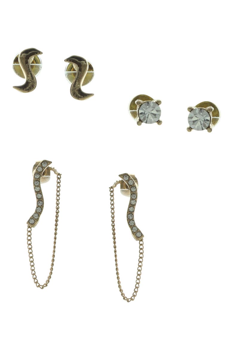 Set of 3 Mixed Earrings, Main, color, GOLD / CLEAR