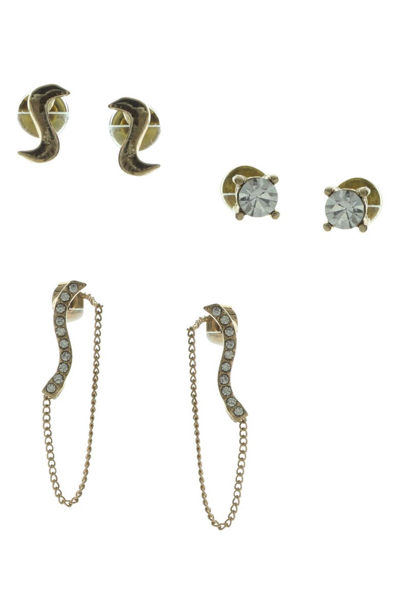 OLIVIA WELLES Set of 3 Mixed Earrings, Main, color, Gold / Clear