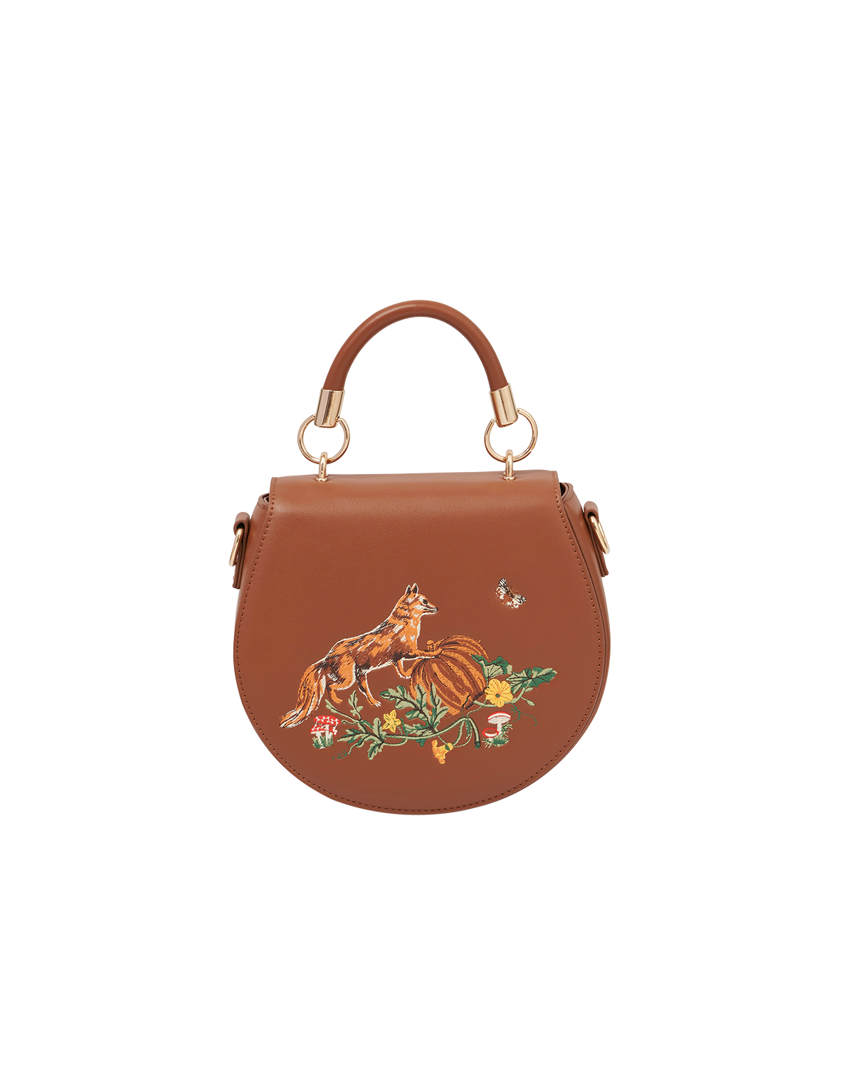 Fable England Fox & Pumpkin Embroidered Tan Saddle Bag, Main, color, Tan