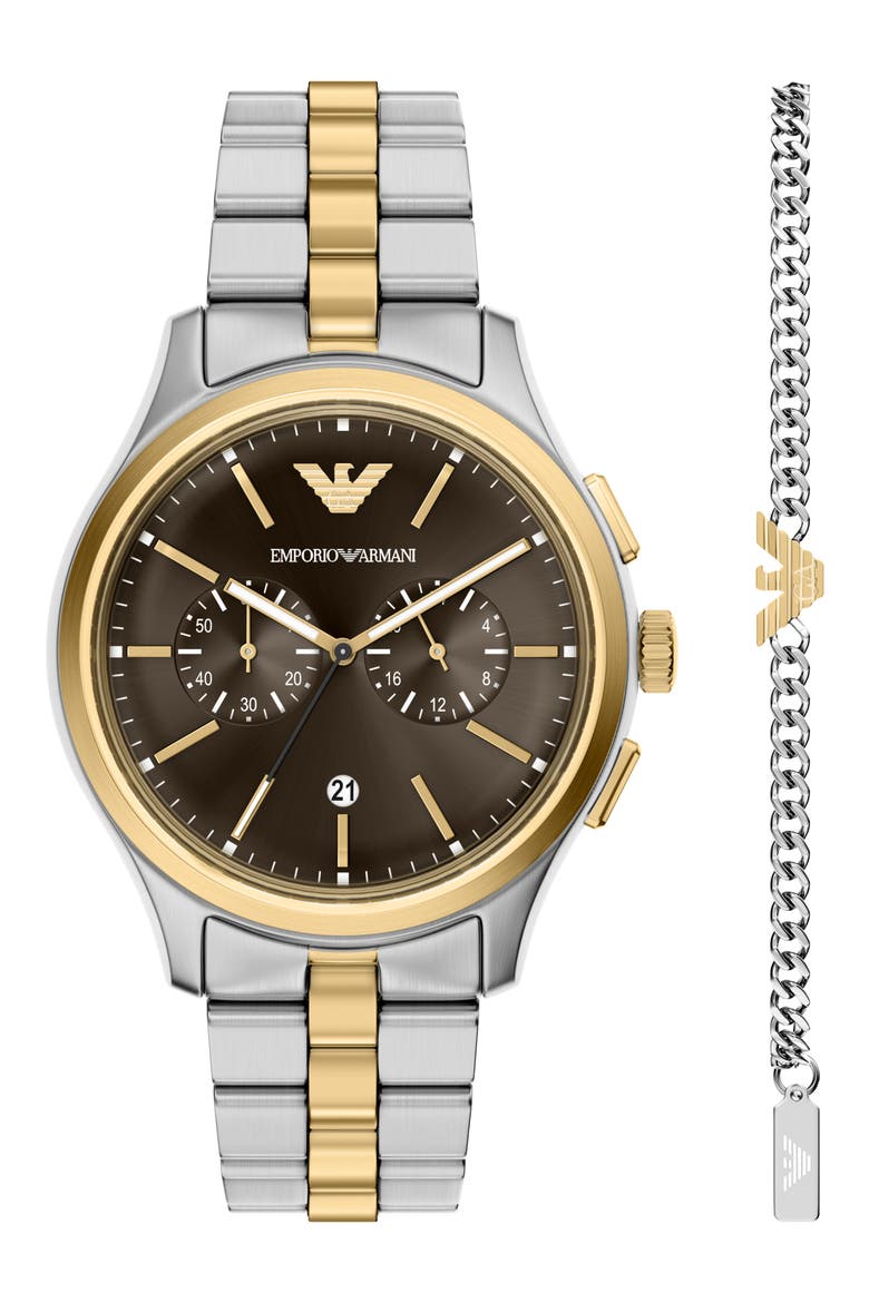 Chronograph Two-Tone Bracelet Watch Set, 42mm, Main, color, SILVER