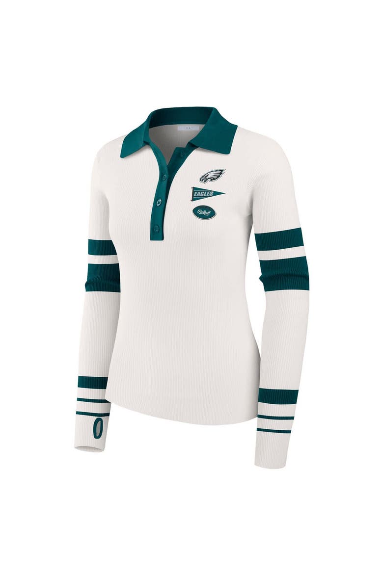 Women's WEAR by Erin Andrews White Philadelphia Eagles Ribbed Henley Polo Sweater, Alternate, color, White