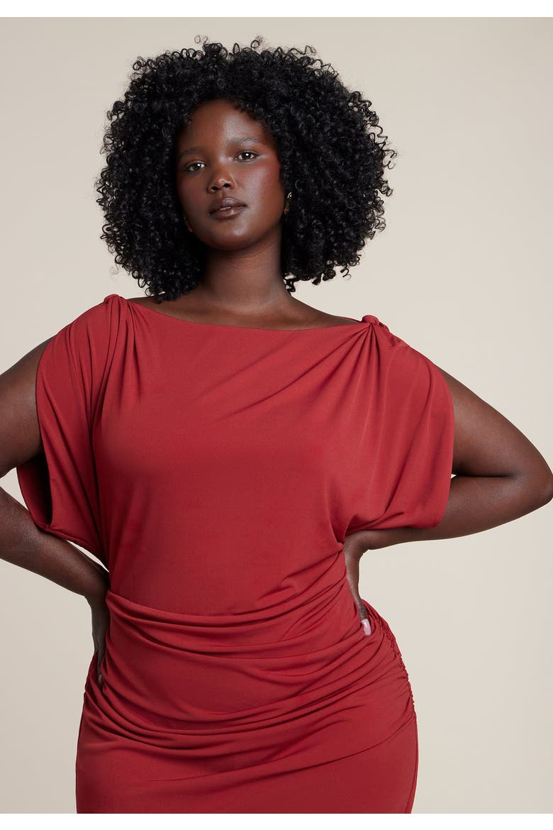 Shoulder Knot Knit Midi Dress, Alternate, color, SUN DRIED TOMATO