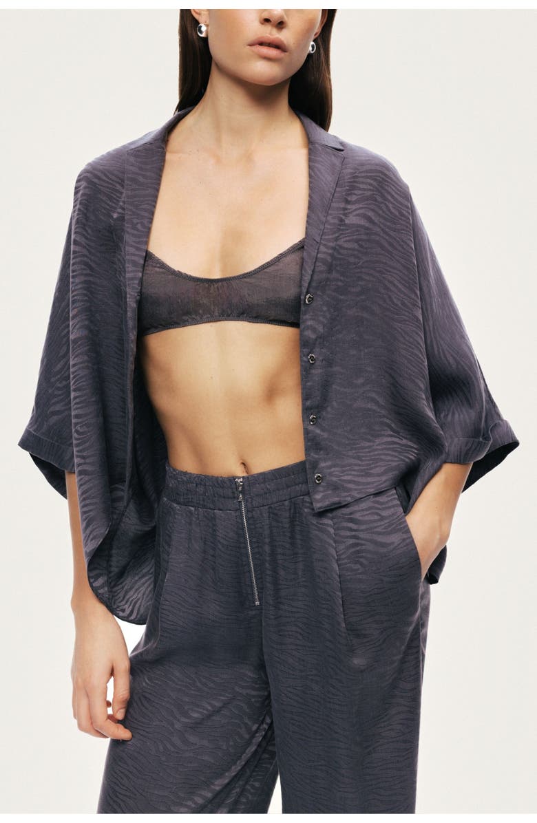 Nocturne Relaxed Short-Sleeve Textured Shirt, Alternate, color, Anthracite