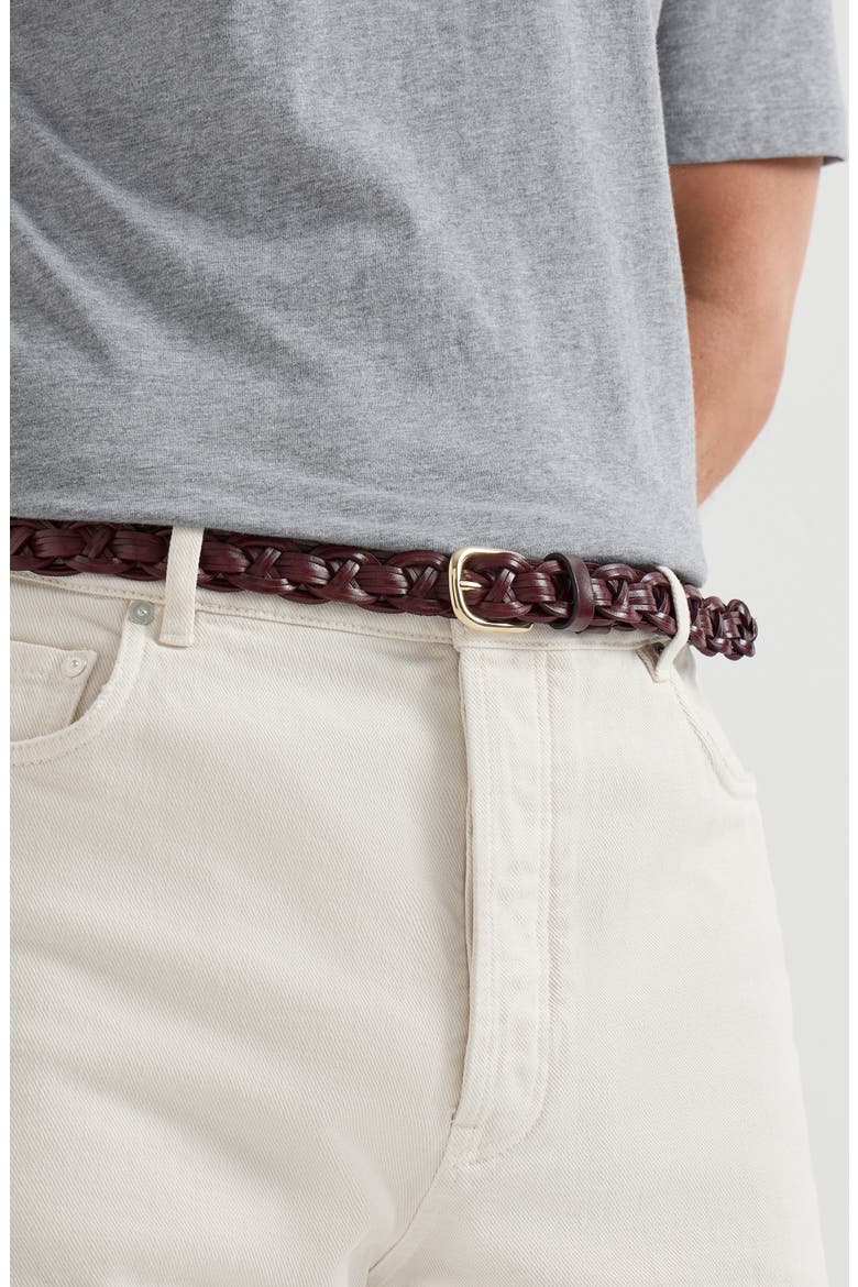 Leather braided belt, Alternate, color, Burgundy