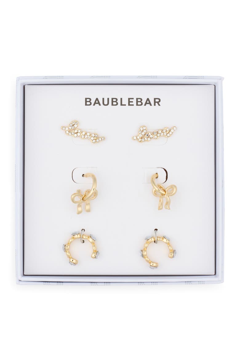 Set of 3 Love Earrings, Main, color, GOLD