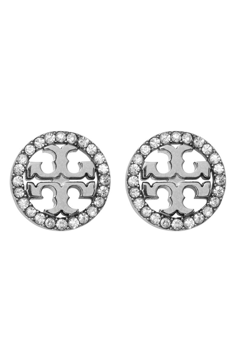 Tory Burch Icon Pavé Necklace & Earring Set, Alternate, color, Tory Silver / Crystal