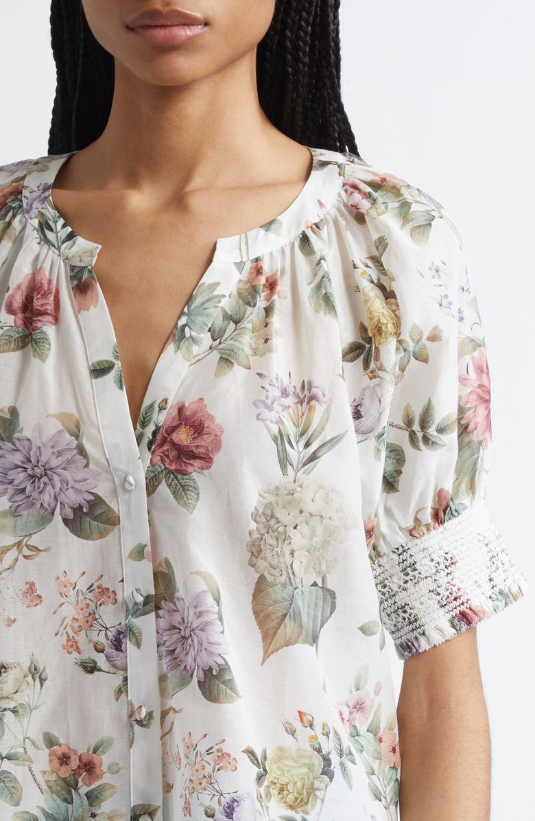Alice + Olivia Thalia Floral Cotton & Silk Button-Up Top, Alternate, color, 