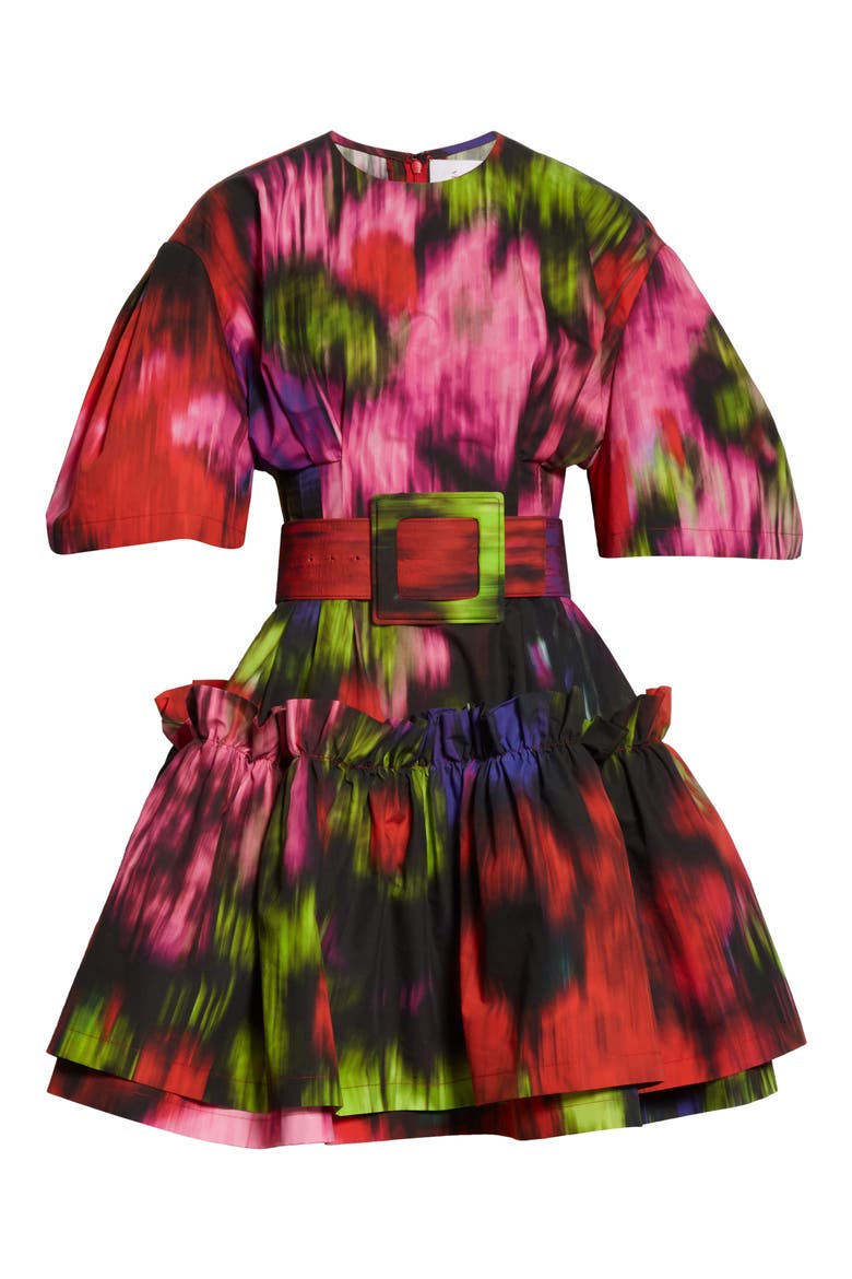 Floral Print Ruffle Hem Minidress, Alternate, color, BLACK MULTI