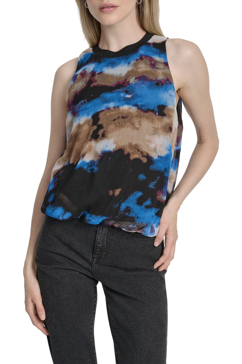 Print Sleeveless Chiffon Bubble Top, Main, color, CLOUDED INDIGO