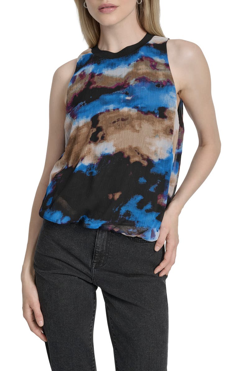 DKNY Print Sleeveless Chiffon Bubble Top, Main, color, Clouded Indigo