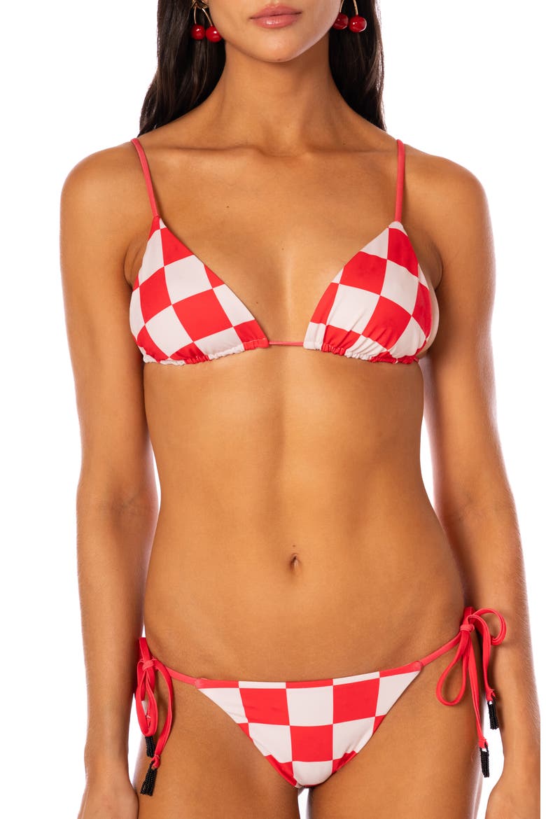 Balmy Check Bikini Top, Alternate, color, BRIGHT RED