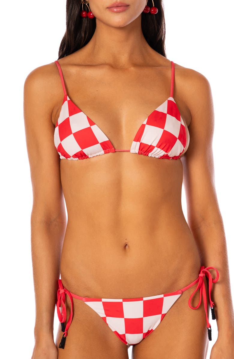 Maaji Balmy Check Bikini Top, Alternate, color, Bright Red