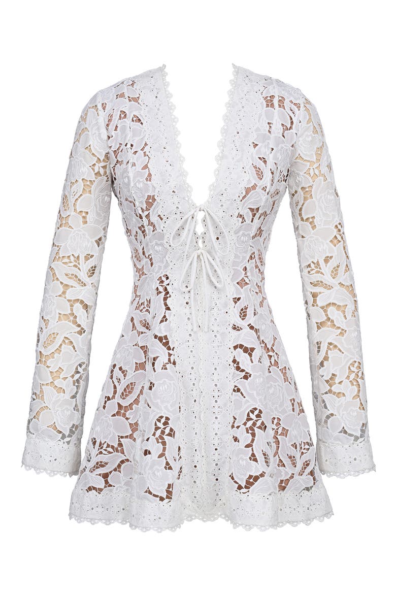 Bianca Cutout Lace Minidress, Alternate, color, WHITE