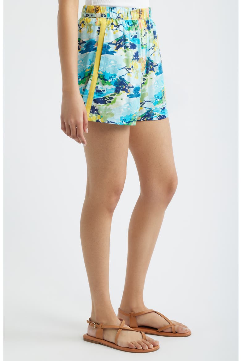 Print Cotton Blend Pull-On Shorts, Alternate, color, AQUA MULTI