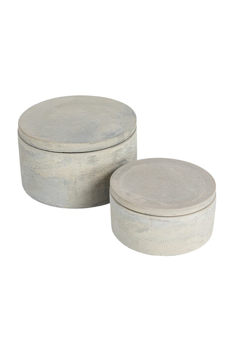 Round Decorative Cement Storage with Lids, Grey, Set of 2, Main, color, Grey