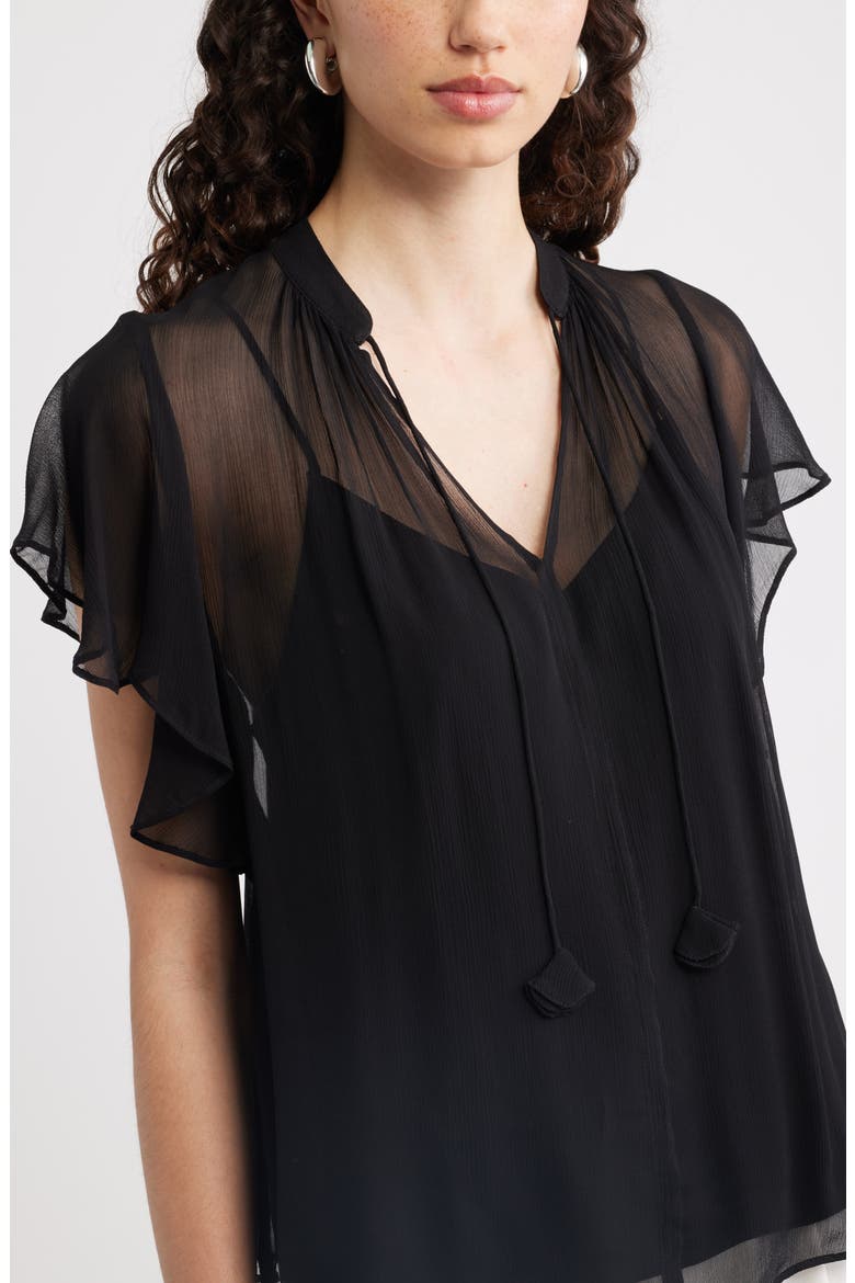 Flutter Sleeve Crinkle Chiffon Top, Alternate, color, BLACK