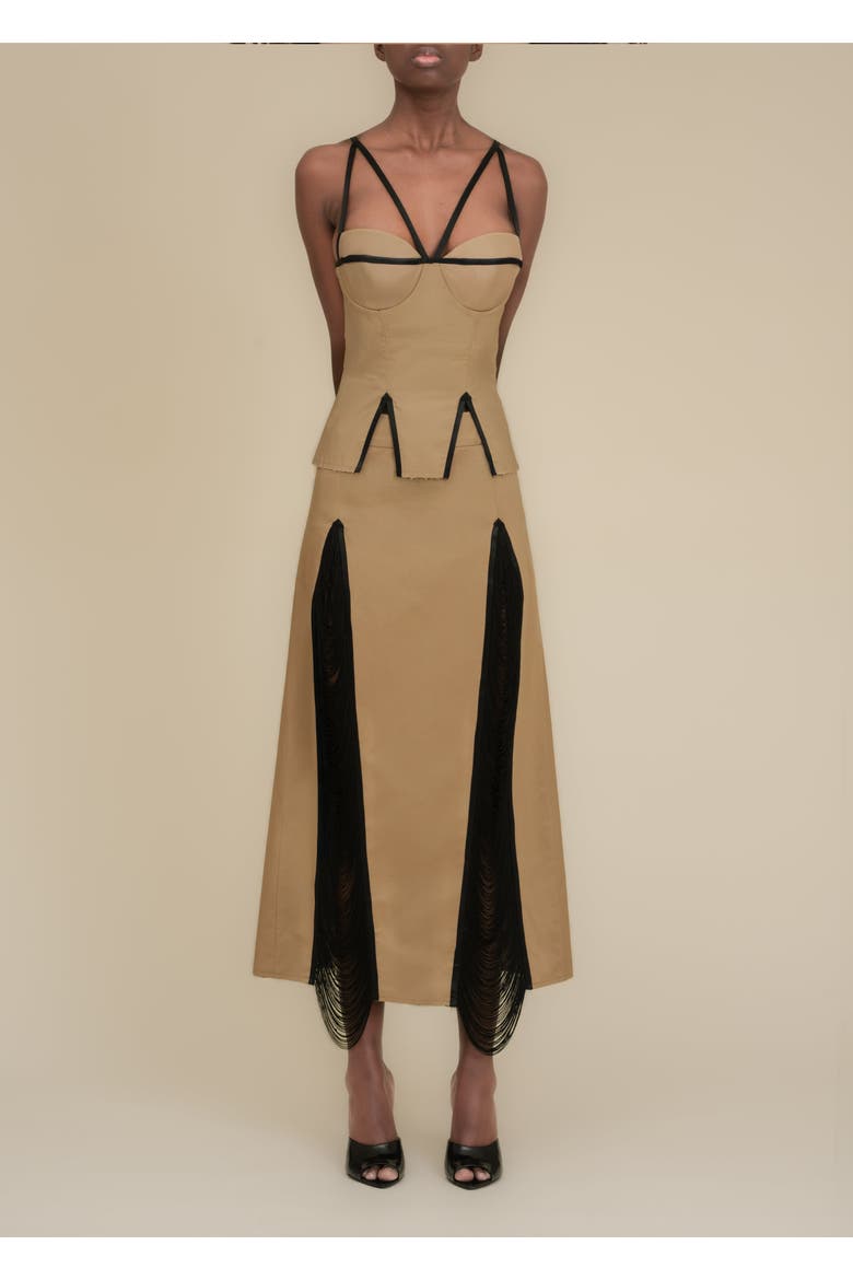 Madeleine Fitted Corset-Inspired Poplin Top, Alternate, color, Tan