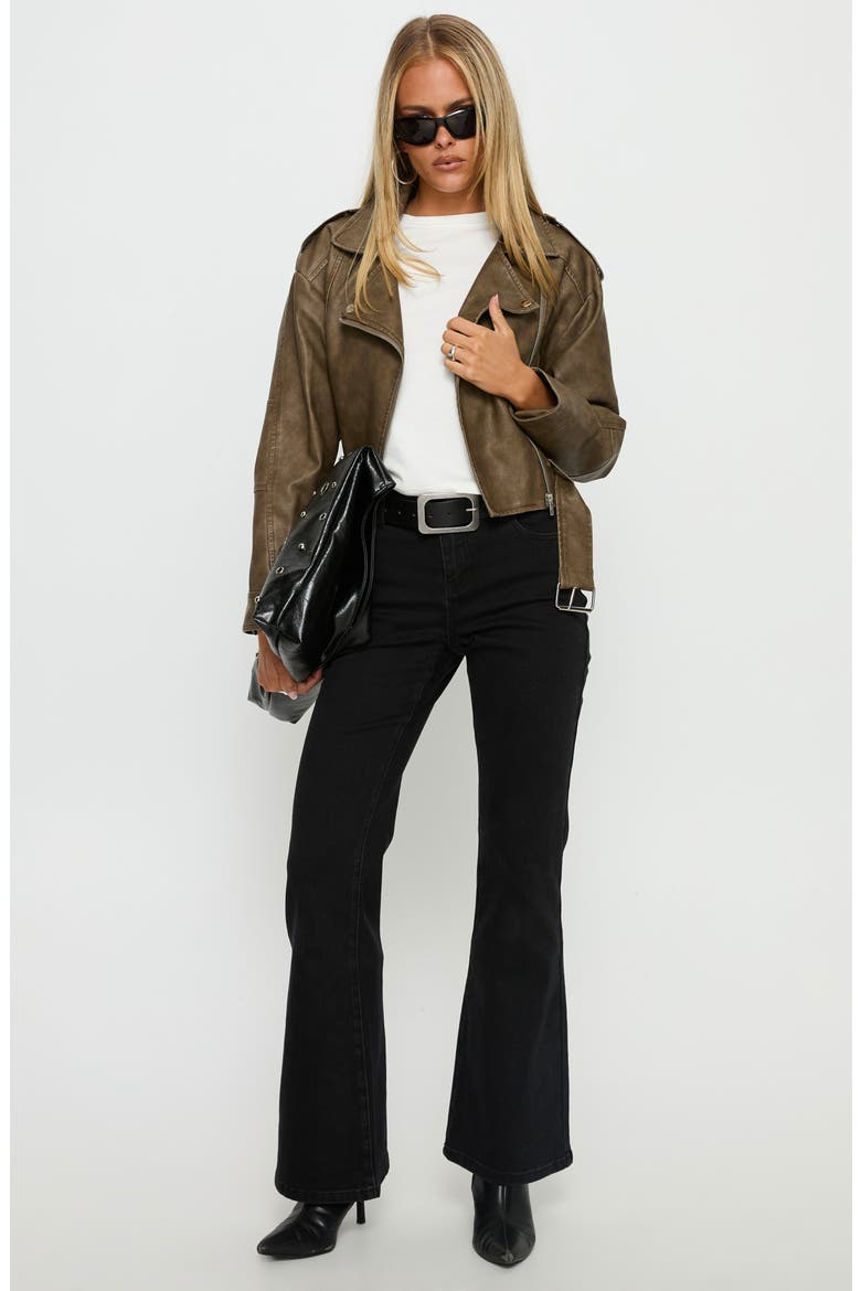 Talisha Faux Leather Biker Jacket, Alternate, color, BROWN