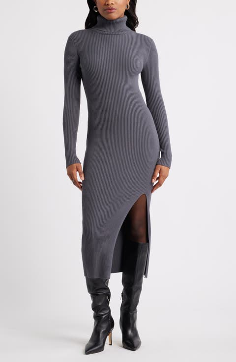 Rib Long Sleeve Turtleneck Sweater Dress