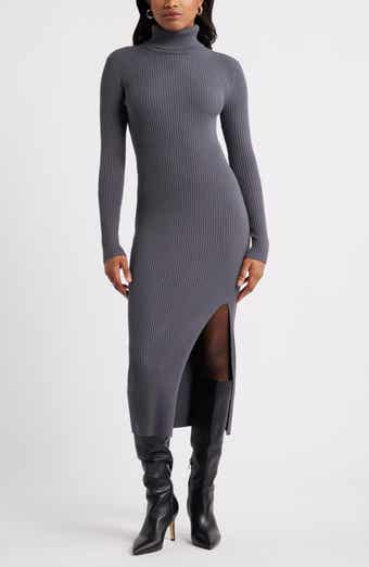 Open Edit Rib Long Sleeve Turtleneck Sweater Dress